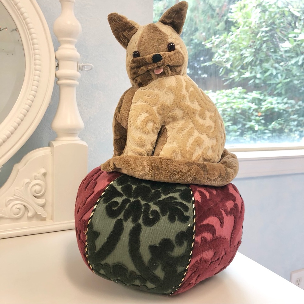 Hand Crafted Plush Cat on Christmas Ornament Ball